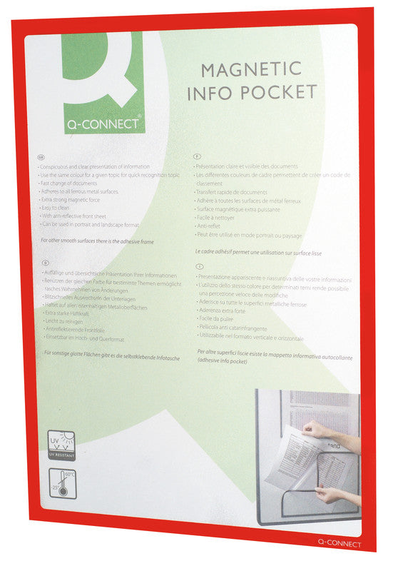 Q-connect Infotasche – 225 × 312 mm, rot, wiederverwendbar, magnetisch, für A4