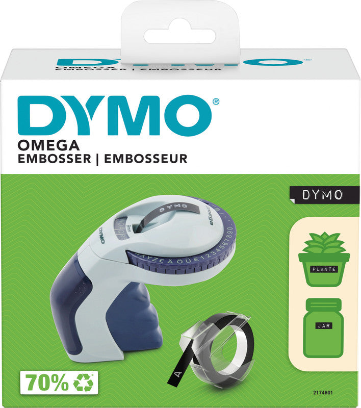 DYMO Omega – Beschriftungsgerät für Prägebänder 9 mm, Schrifthöhe 3,7 mm, Soft-Touch-Griff