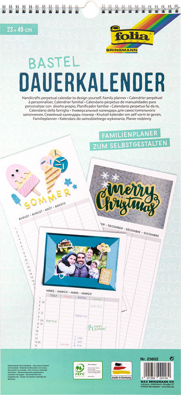 Folia Familienplaner – für Familien – 5 Spalten – viersprachig D/F/I/GB – immerwährend – 23 × 49 cm