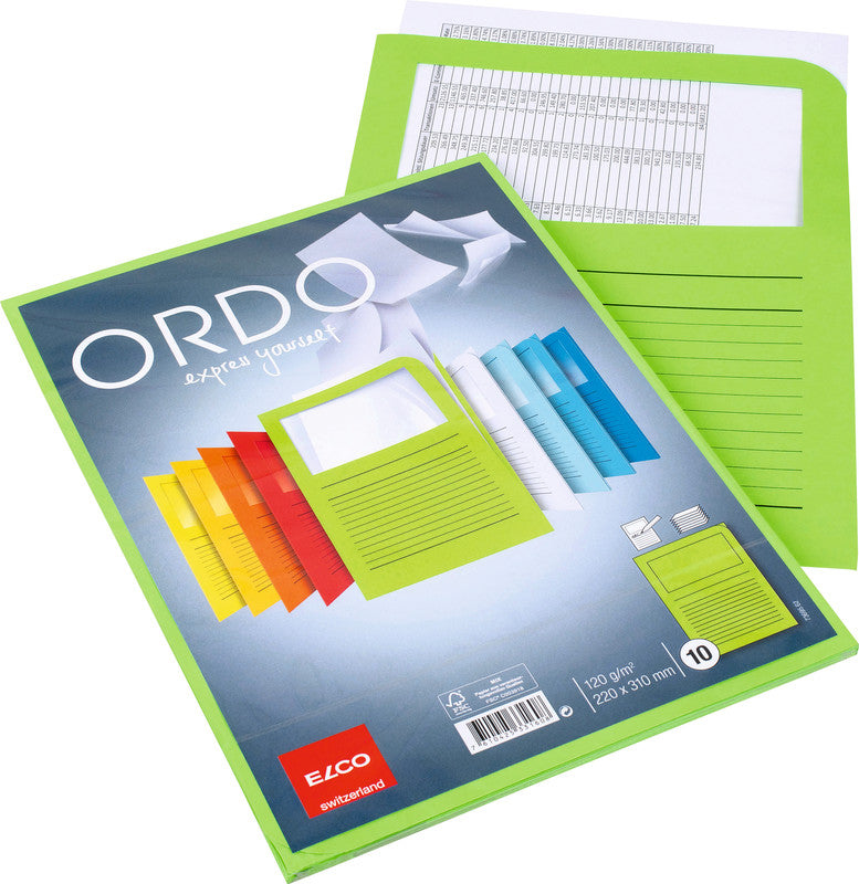 Elco Sichtmappe A4 – intensivgrün, Papier, Rückenschild, Fronttasche, 10er-Pack