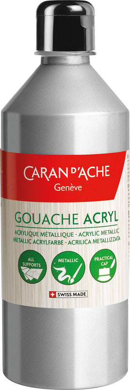 Caran d-Ache Caran d'Ache – Gouache – Silber, seidenmatt, 500 ml, für Papier, Karton & Stoff