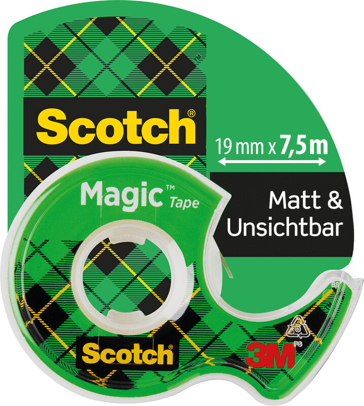 Scotch Büro-Klebeband Magic 810 – mit Abroller, permanent, matt, beschriftbar, 19 mm × 25 m, transparent