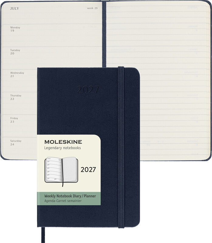 Moleskine Wochenagenda – 1 Woche/1 Seite, gebunden, 9 × 14 cm, 2027, Englisch, Saphirblau, FSC