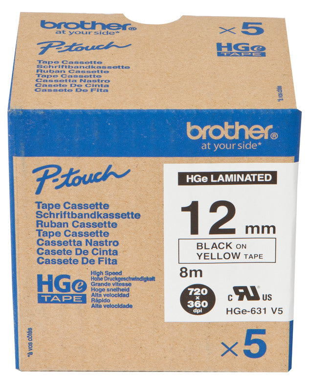 Brother Schriftband – 12 mm × 8 m, gelb, schwarz, HGe – 5 Stück