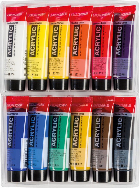 Royal Talens Amsterdam – Acryl Standard – Acrylfarbe – Set – 12 Farben, 12 × 20 ml