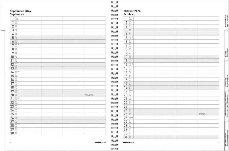 Ingold verlag Tagebuch für Lehrpersonen – Spiralbindung, 23 × 30,5 cm, 2026, Gelb, FSC