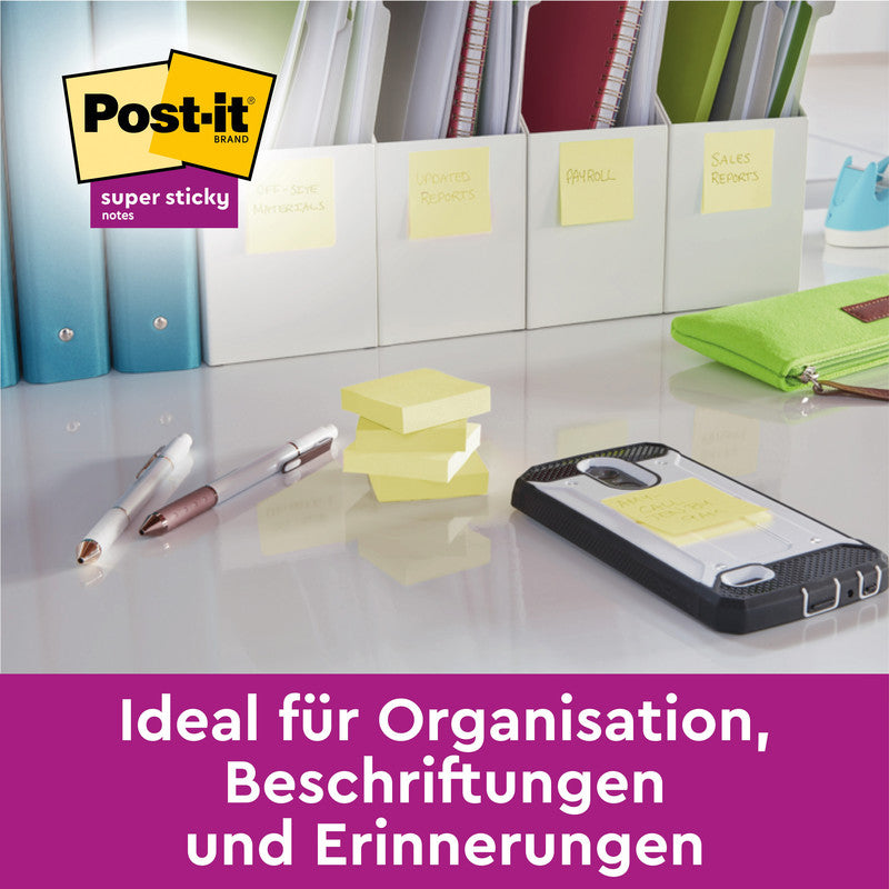 Post-it Haftnotizen Super Sticky – 47,6×47,6 mm – Gelb, 3×70 Blatt, PEFC