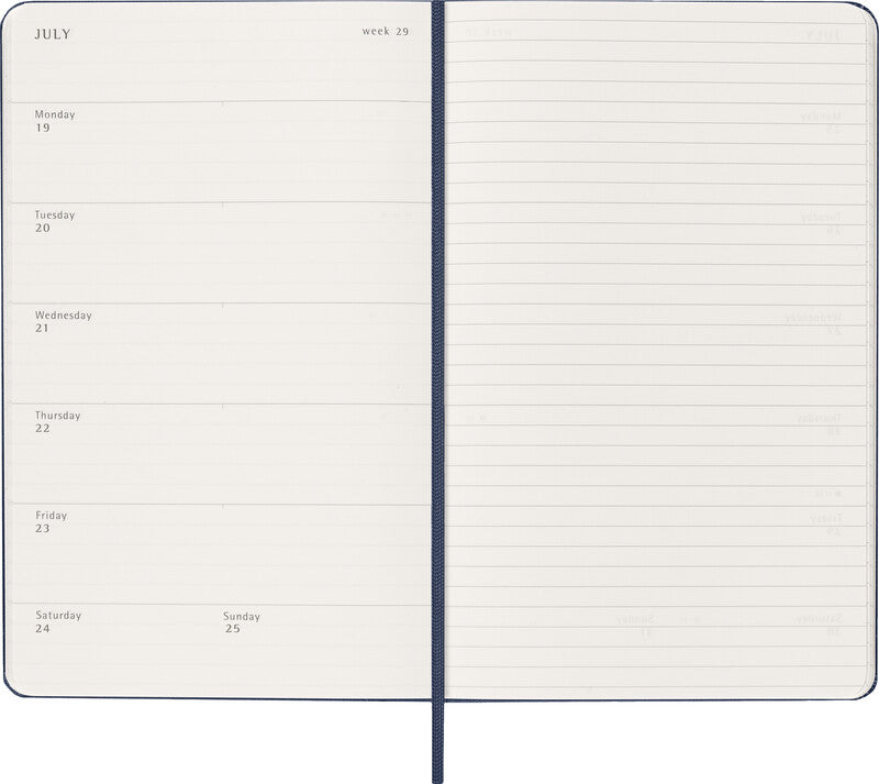 Moleskine Schüleragenda – 1 Woche/1 Seite, gebunden, 13 × 21 cm, 18 Monate Juli–Dezember, Englisch, Saphirblau, FSC