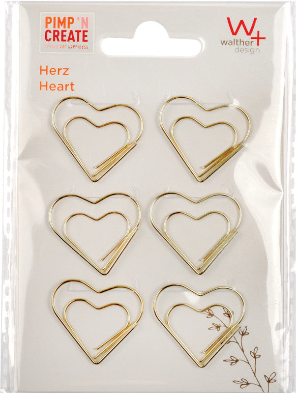 Walther Büroklammern – Herz – 20 × 30 mm – Metall – Gold – 6 Stück