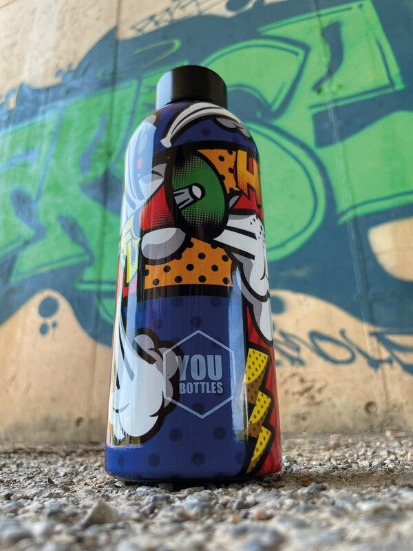 Youbottles Trinkflasche Dual – 5 dl – Edelstahl, isoliert, Schraubverschluss – Street Art Pop Art