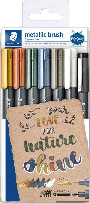 Staedtler Pinselstift – sortiert, Kunststoffschaft, 7er-Pack, pigmentierte Metallic-Tinte, für dunkles Papier