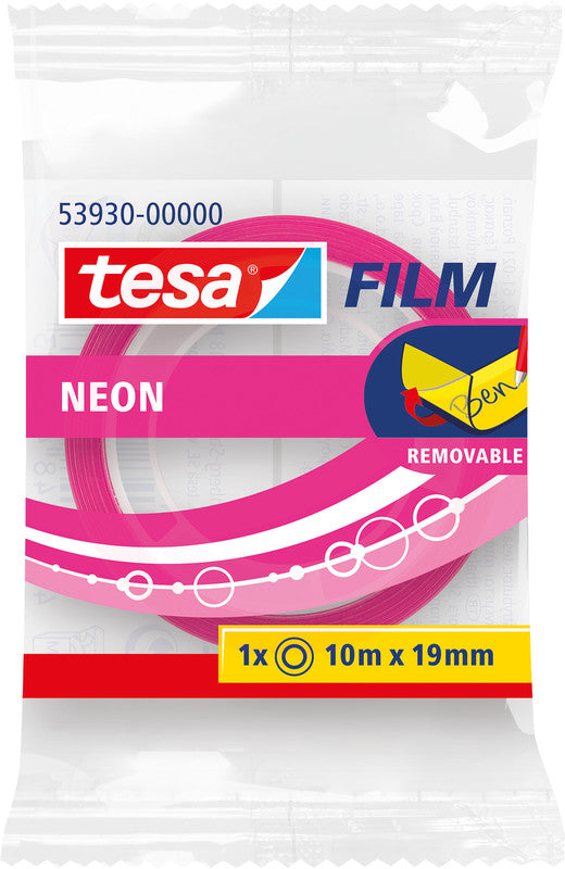 TESA Büro-Klebeband Removable Neon – wiederablösbar, 19 mm × 10 m, sortiert