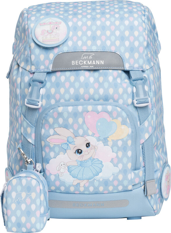 Beckmann Classic 1st – Schulrucksack, Blue Bunny, 22 l, 24×37×25 cm, für Laptop bis 15", mit Wendetasche
