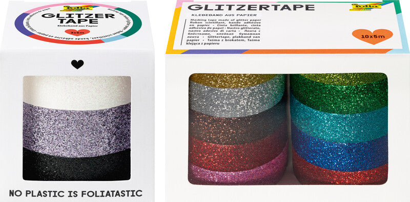 Folia Washi Tape Glitterfolie selbstklebend – mehrfarbig (Silber, Hellgold, Gold) – 15 mm × 5 m, 3er Set