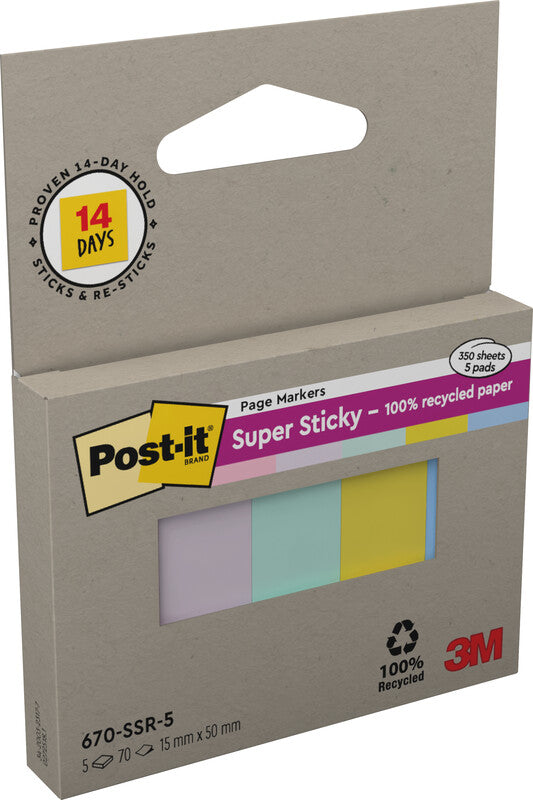 Post-it Seitenmarker – 15×50 mm – sortiert, 5×70 Stück