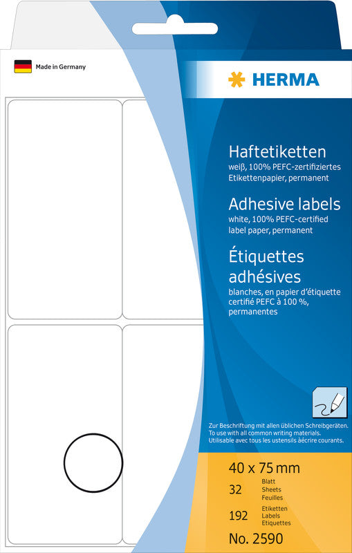 HERMA Schuletiketten – 20 × 50 mm, Abgerundete Ecken, 480 Stk, 32 Bogen, Papier, Permanent Haftend