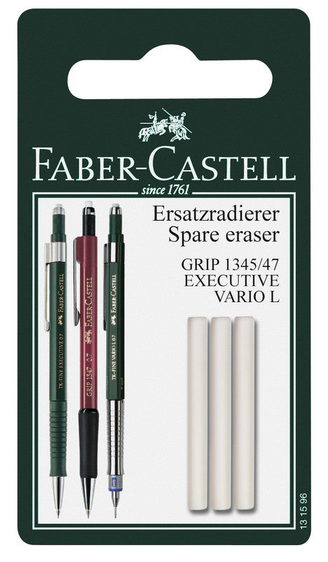 Faber-Castell Ersatzradierer für Executive, Grip 1345, Grip 1347 + 2 weitere – weiss, 3 Stk.