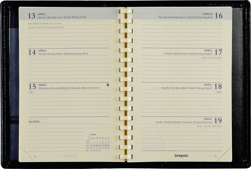 Brepols Delta 834 Agenda – 1 Woche/2 Seiten, Spiralbindung, 8,1 × 12 cm, 2027, Schwarz, FSC