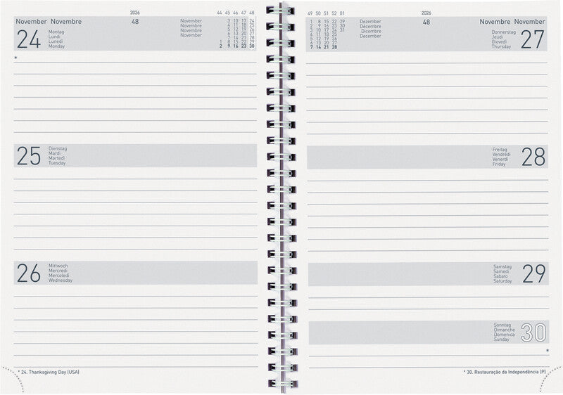 Biella Dispo Term Agenda – 1 Woche/2 Seiten, Spiralbindung, 14,5 × 20,5 cm, 2026, mehrsprachig, FSC