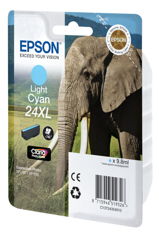 Epson Tintenpatrone 24XL, Hellcyan, XL, 500 Seiten – für Tintenstrahldrucker/Multifunktionsgeräte