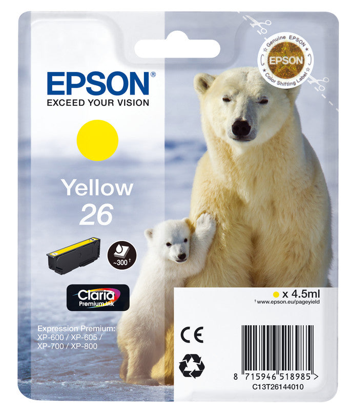 Epson Tintenpatrone 26, Gelb, 300 Seiten – für Inkjetdrucker/Multifunktionsgeräte