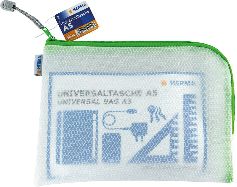HERMA Reissverschlusstasche Etui – Grün – Kunststoff – 26,0 × 20,0 × 0,7 cm