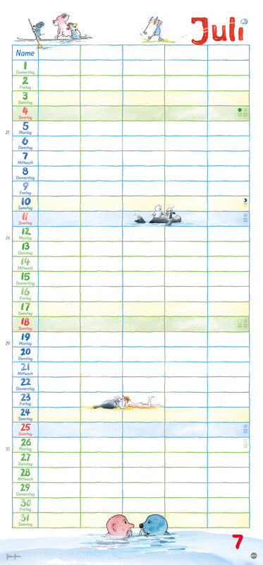 Heye Familienplaner Helme Heine – für Familien – 5 Spalten – Deutsch – 2027 – Spiralbindung – 21 × 45 cm