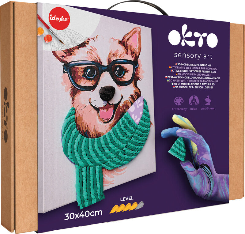 Okto Sensory Art – Modellier- und Malset Air Clay 3D Stylischer Corgi – ab 14 Jahren – 2 Pinsel – 400 × 300 mm