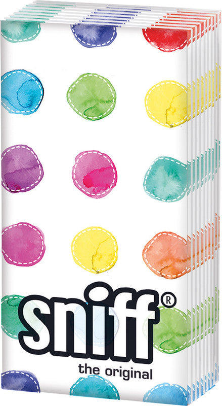 Sniff Kosmetiktücher Aquarell Dots – 4-lagig, mehrfarbig, 215 × 220 mm – 10 Tücher