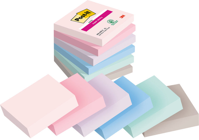 Post-it Haftnotizen Super Sticky – 76×76 mm – sortiert, 6×90 Blatt, PEFC