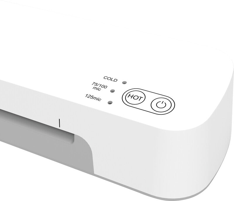 Q-CONNECT S3 Laminiergerät A4 – 2-Rollen, 75–125 µm, Kaltlamination, Aufheizzeit 1 Min., 420 mm/min, Weiss