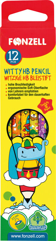 Fonzell Witty Bleistift, HB, Mine Ø 2,2 mm, farbig sortiert – 12er-Set