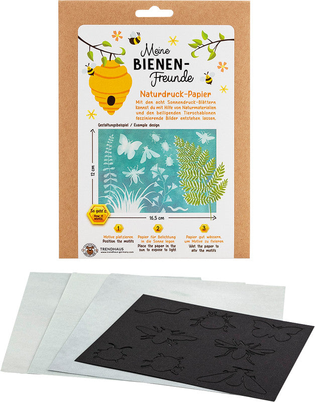 Trendhaus Naturdruckpapier-Set Meine Bienen-Freunde – 8 Naturdruckpapiere – 155 × 202 mm