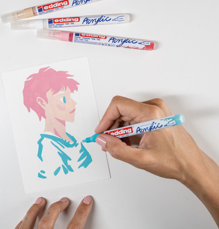Edding 5300 Acrylmarker – Rundspitze 1–2 mm – Mehrfarbig – 5er-Set