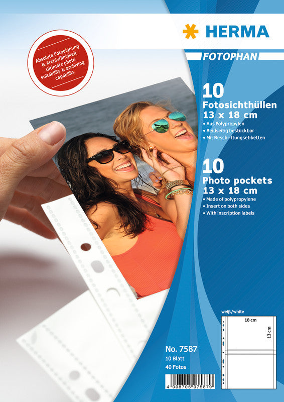 HERMA Sichtmappe 13×18 cm quer – 10er-Pack, Weiss, Kunststoff, glänzend