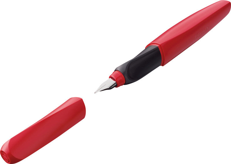Pelikan Twist Fiery Red – Federspitze M – für Rechts- & Linkshänder – Rot, Blau – Patronen