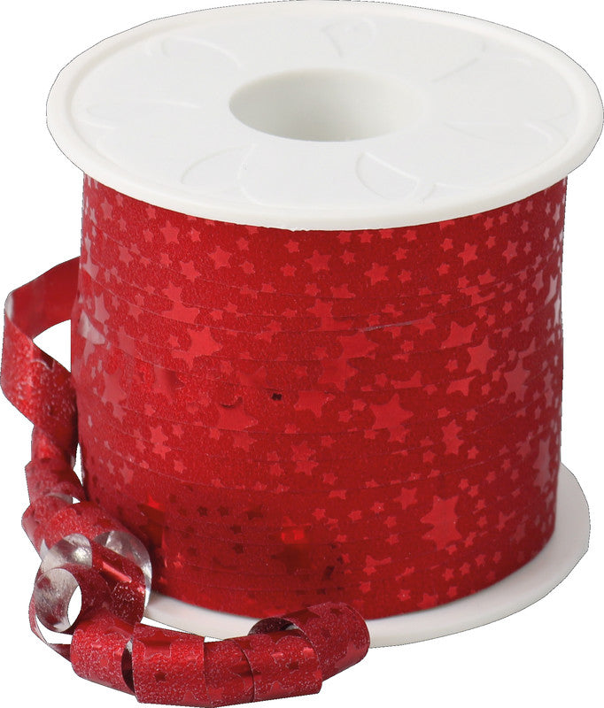 Präsent Geschenkband – Glitter Star, Weihnachten, Kunststoff, 10 mm × 100 m, Rot