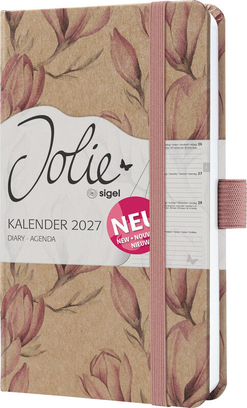 Sigel JOLIE Pure Agenda – 1 Woche/2 Seiten, gebunden, A6, 2027, mehrsprachig, Magnolia Dream, FSC