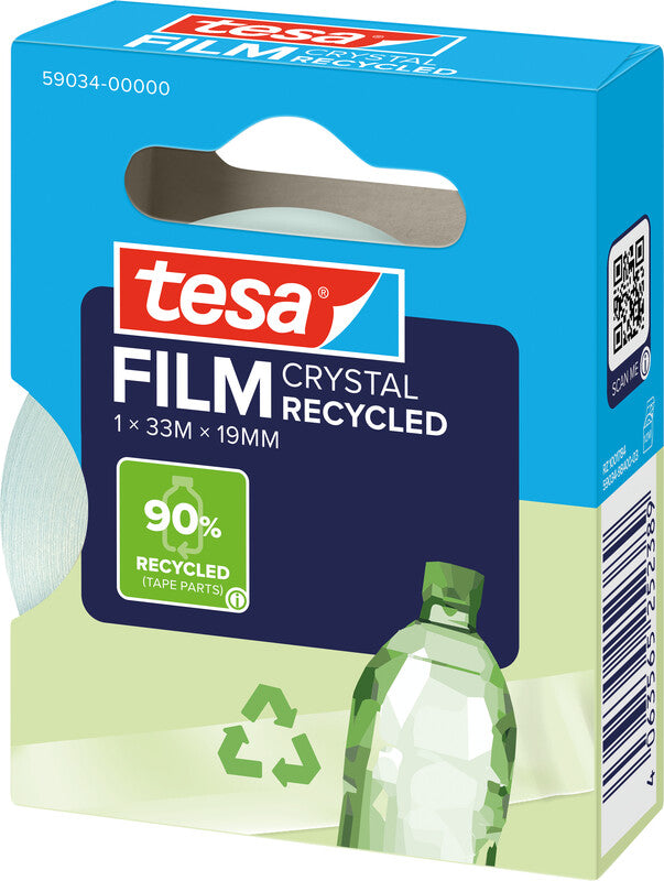 TESA Büro-Klebeband eco & crystal – permanent, Kunststoff, 19 mm × 33 m, transparent, 1 Rolle