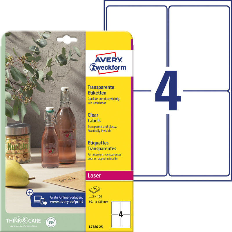 Avery Folienetiketten, 99 mm × 139 mm, transparent, Folie, permanent