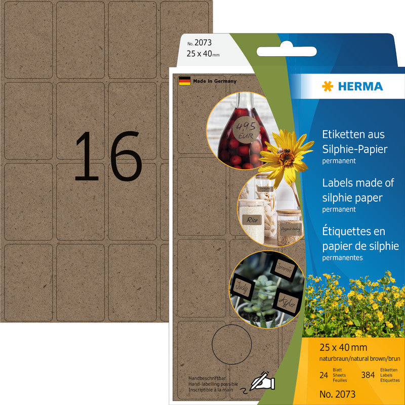 HERMA Schuletiketten – 25 × 40 mm, abgerundete Ecken, 384 Stk, 24 Bogen, Papier, permanent haftend