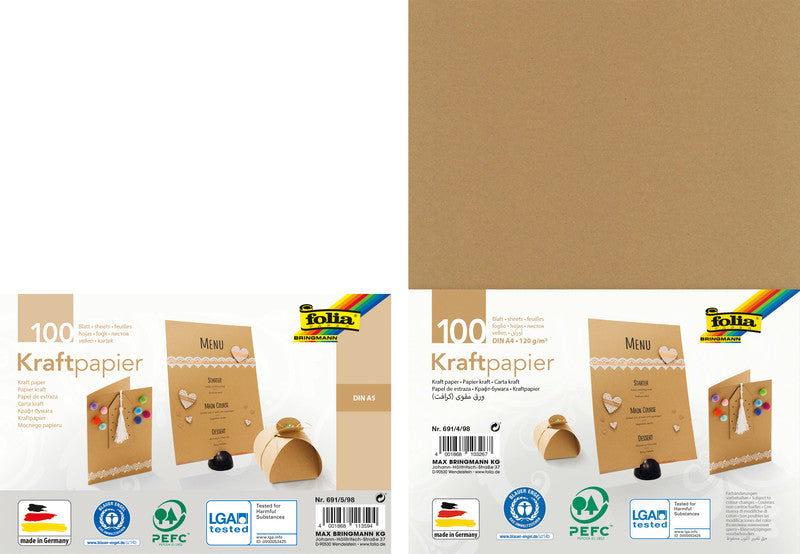 Folia Kraftpapier – A4, 120 g/m2, 100 Blatt, mehrfarbig