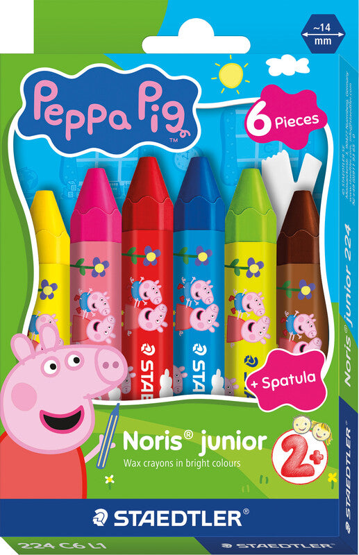 Staedtler Noris junior Ölbasierte Farbstifte-Set – 6 Farben, Mine Ø 14 mm, Kartonetui, Peppa Pig