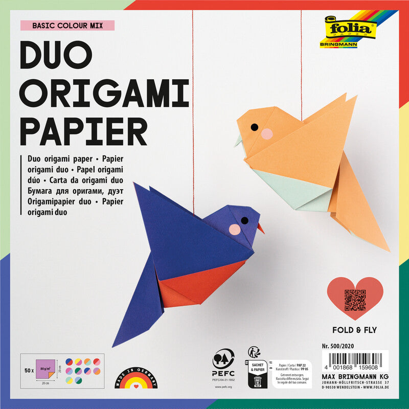 Folia Origamipapier – 20 × 20 cm, sortiert, 80 g/m² – 50 Blatt, Papier, PEFC
