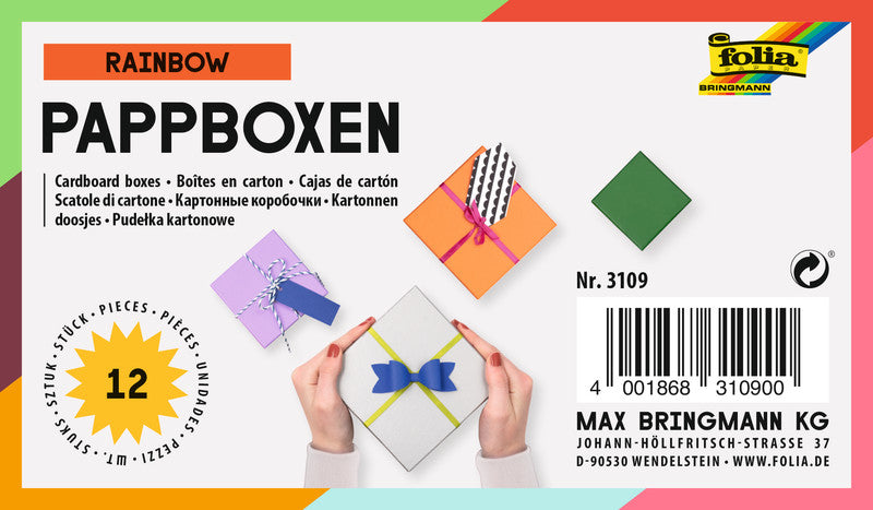 Folia Geschenkbox – farbig sortiert – recyclingfähig, für Basteln – 35 × 20 × 35 bis 145 × 75 × 145 mm