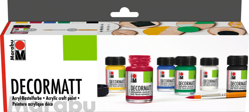 Marabu Decormatt – Acrylfarbe – Set – 6 Farben, samtmatt, 6 × 15 ml