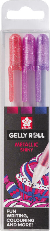 Sakura Gelly Metallic Gelschreiber 3er Set – 3 Farben, 0,5 mm, schnelltrocknend, für dunkles Papier, Kappe