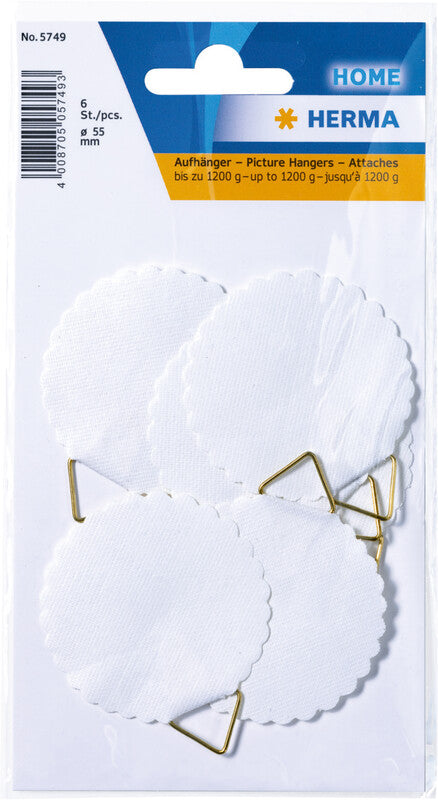 HERMA Bildaufhänger – Ø 45 mm, weiss, Papier/Draht, 6er-Pack