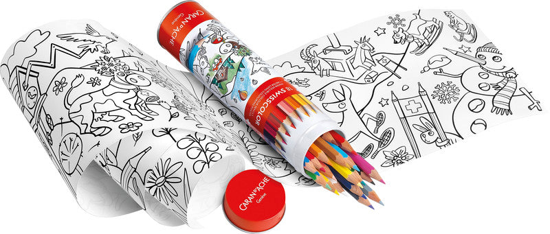 Caran d-Ache Caran d'Ache Swisscolor Aquarellfarbstifte-Set – 18 Farben, Mine Ø 2,8 mm, Metallschachtel, inkl. Poster