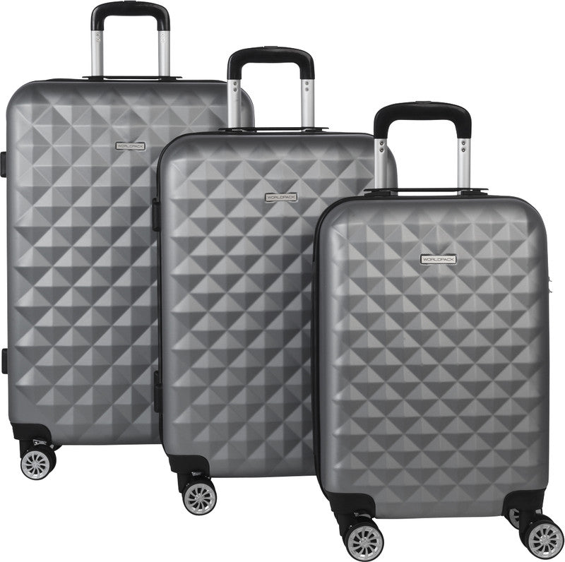 Worldpack Kofferset Diamond 3-teilig – Hartschale, 4 Doppelrollen, Hellgrau